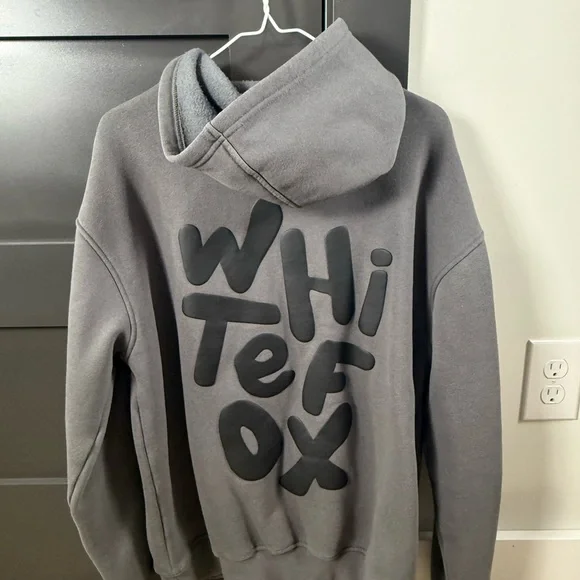 White Fox Hoodie Black Puff Lettering Dark Gray Hoodie Size S/M - Picture 3 of 7